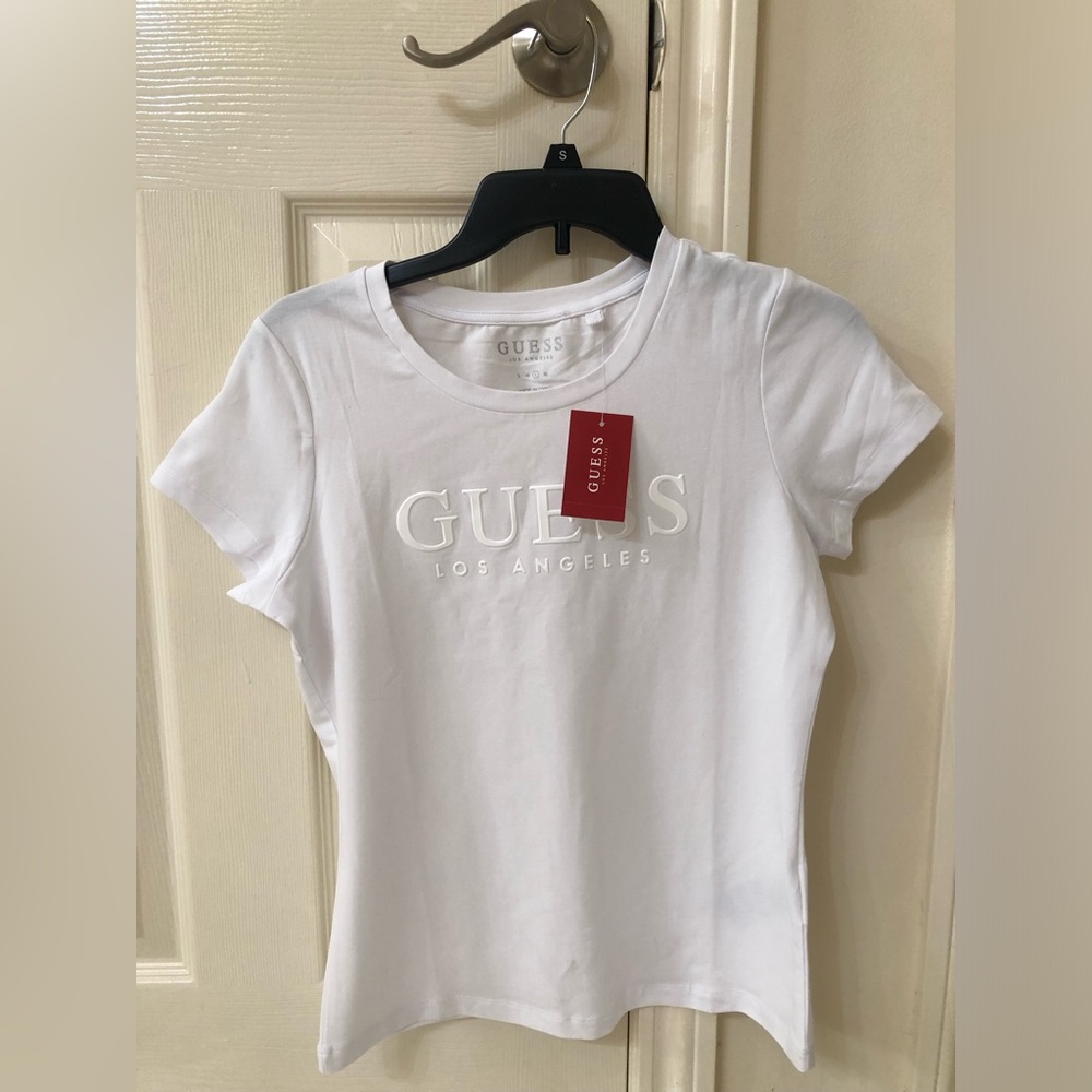 GUESS White Short Sleeve Logo Tee with Red Tag